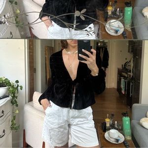 Urban Outfitters Black Velvet Tie Top